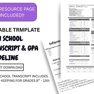 Homeschool Transcript for High School Transcript | Middle School Transcript | Homeschool Transcript Template  | Homeschool Resources