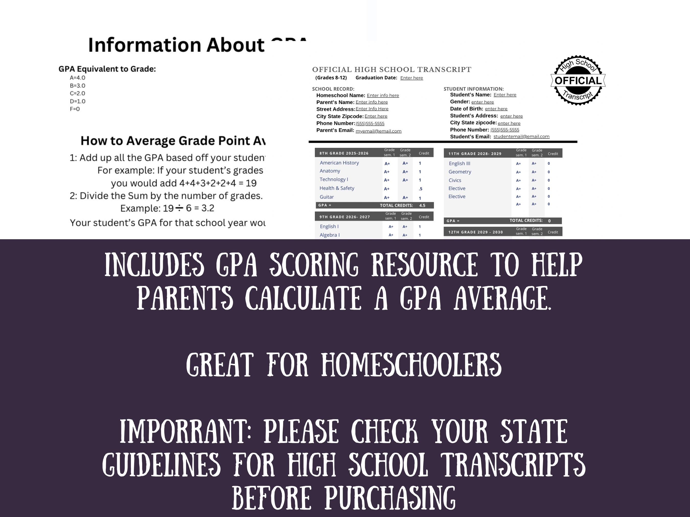 Homeschool Transcript for High School Transcript | Middle School ...