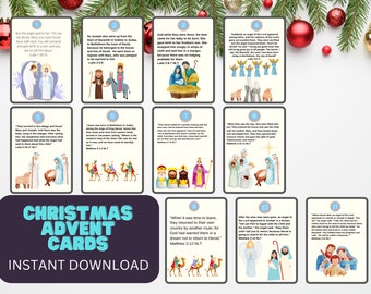 Tarjetas de Adviento con la historia del Nacimiento, imprimibles navideños cristianos (descarga digital)