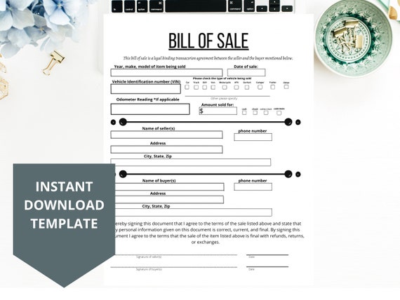 bill of sale template camper bill of sale sales tracker etsy