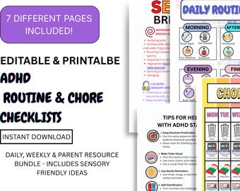 ADHD Routine & Chore Checklists | Printable Visual Schedules (Digital Download)