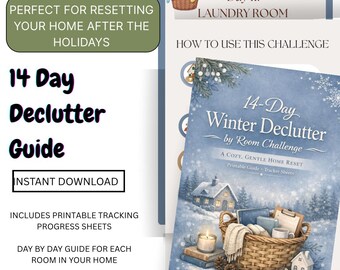 Decluttering Checklist 14 Day Guide | Declutter by Room Guide | Cozy January Home Reset | Cottagecore Organizer Planner | Cleaning Schedule