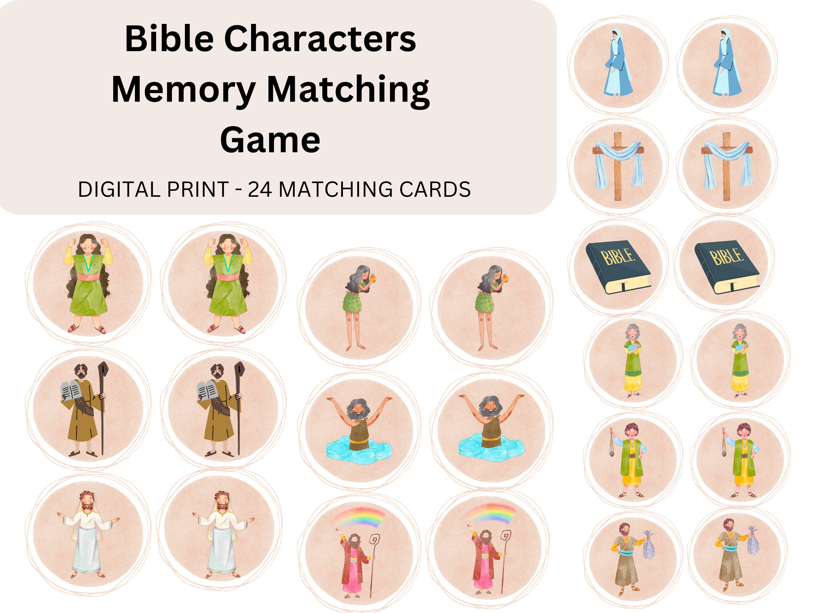Sunday School Printable, Bible Activity, Bible Memory Match for Kids ...