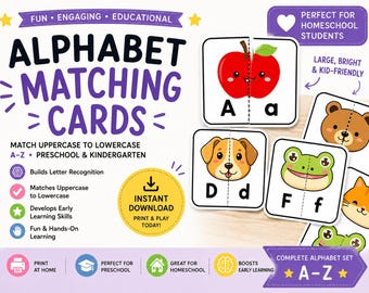 Letter Matching Game | Alphabet Matching Cards | Printable Letter Recognition Activity | Preschool Alphabet Cards