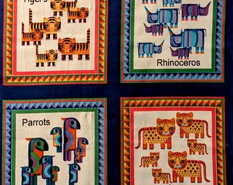 Jungle Animals Panel Maya Elston Quilting Treasures by Cranston Fabric 2005 quilt cotton fabric 20X42"