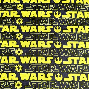 Star Wars Fabric - Scrolling words in yellow and black  - Rare Oop VHTF  Fq  100% Cotton  Lucas Films Camelot Cottons - Licensed fabric 2012