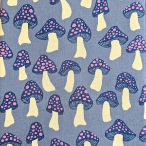 Ruby Star Society Darlings 2 Mushroom in denim Cotton Fabric - FQ  RARE