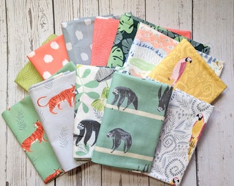Pura Vida by Rae Ritchie for Dear Stella  12 Fat Quarter Bundle - out of print and hard to find - cotton jungle prints - Tigers and Sloths