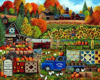 Pumpkin Patch Keeper Panel 1 yard panel, Pam Vale, Camelot Fabrics