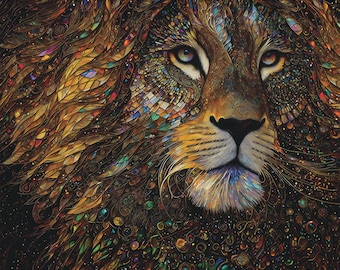 Gilded Lion Panel Camelot Fabrics - Majestic king of the jungle by Peggy Collins - 1 yard
