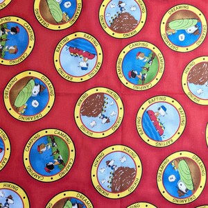 Peanuts Snoopy Camping Badges by Quilting Treasures - FAT QUARTER - Rare Quilt cotton