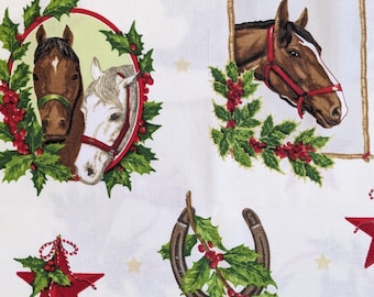 Holly Jolly Christmas Horses  -  Mary Lake Thompson- Robert Kaufman -  Cotton Fabric: by the 1/2 yard