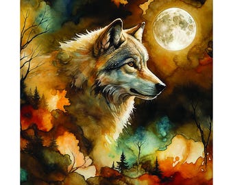 Twilight Wolf Panel by Peggy Collins  - Camelot Fabrics -  1 yard (36 by 44 inches)