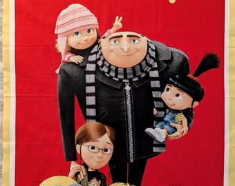 Despicable Me Panel 'Best Family Ever' Minions  QT Fabrics,  23x45"   Licensed quilt cotton fabric