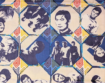 Star Trek OG licensed fabric  - Rare Oop VHTF - fat quarter blue or red or yardage - 100% Cotton Camelot Cottons - Kirk, Spock, Uhura, Sulu