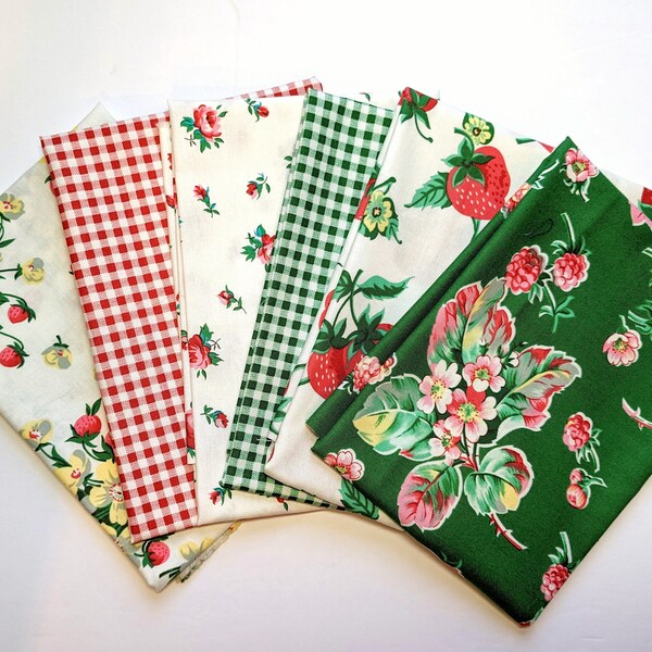 Fruta y Flor  by Verna Mosquera Cotton fabric - Free Spirit  - 6  Fat quarter bundle - Summertime fabrics with a retro flair