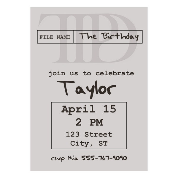 Tortured Poets Department- File Name Birthday - Taylor Swift - editable template - birthday invite