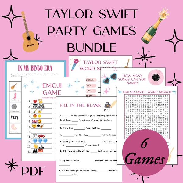 In My Party Era - Taylor Swift Bingo - Word Search - Word Scramble - Fill in Blank - Party Ideas - Birthday Games Bundle - Instant Download