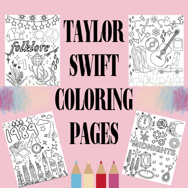 Taylor Swift Coloring Pages - 10 Albums - Instant Download - Party Ideas - Adult and Kids Coloring Book