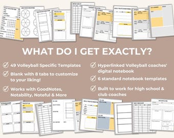 Digital Volleyball Coach Planner | Hyperlinked 49 Template Coaching Notebook| GoodNotes Noteful |Practice Plans, Drills, Rotations, Tryouts