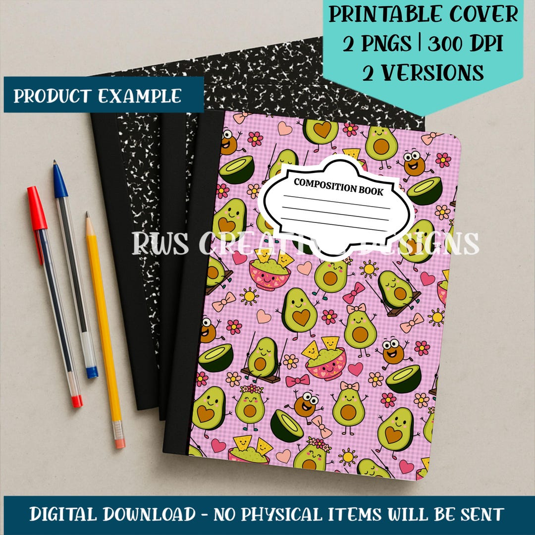 Pink Avocado Composition Notebook Cover | Printable Front & Back PNG ...