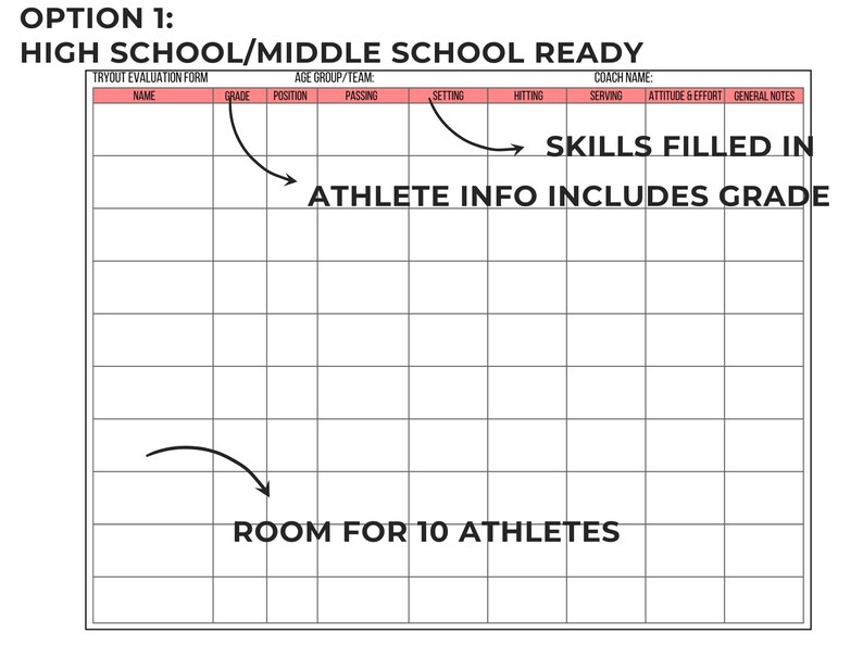Volleyball Tryout Group Evaluation Form Printable PDF Instant