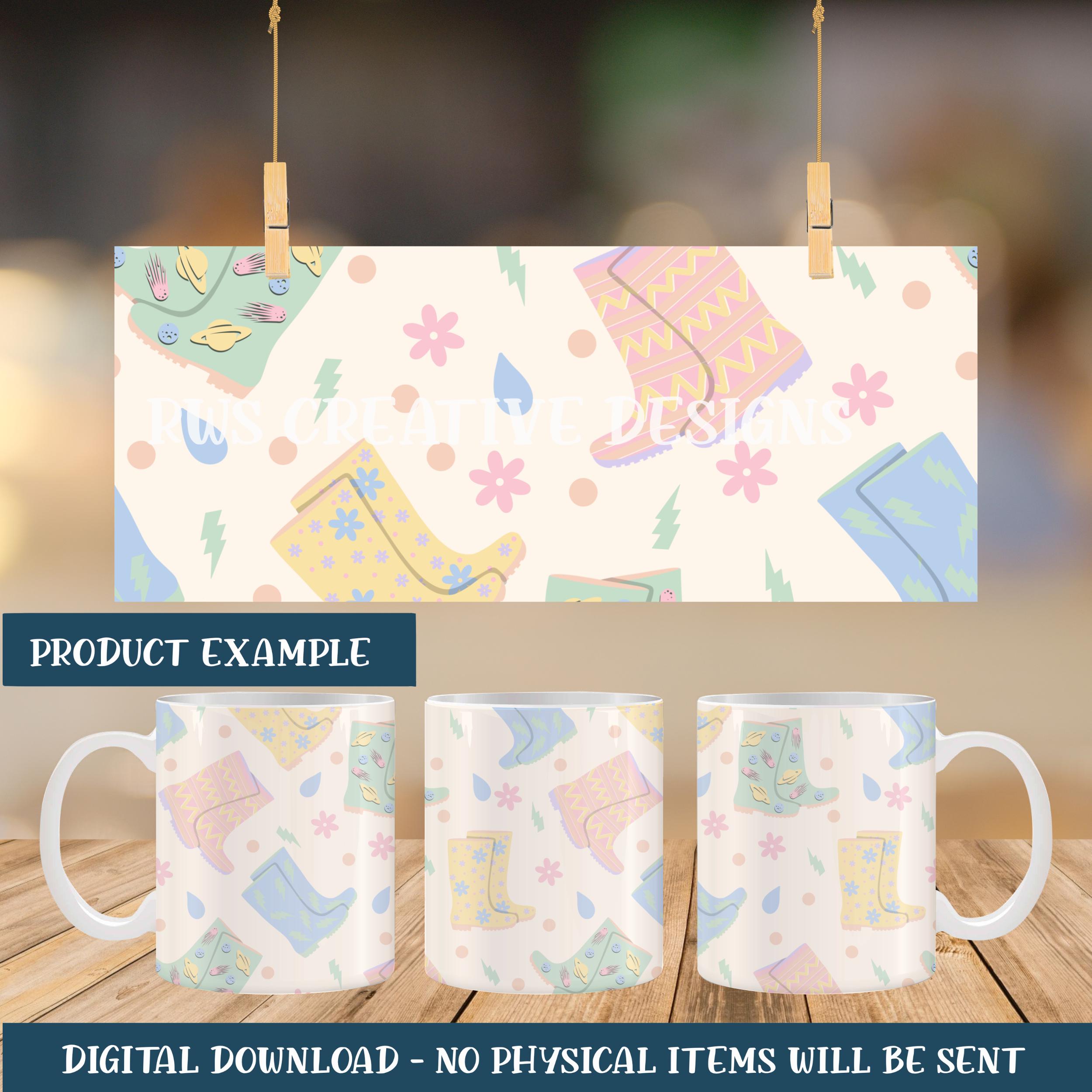 Pastel Spring Rain Boots | Hand Drawn Seamless File | Instant Download ...