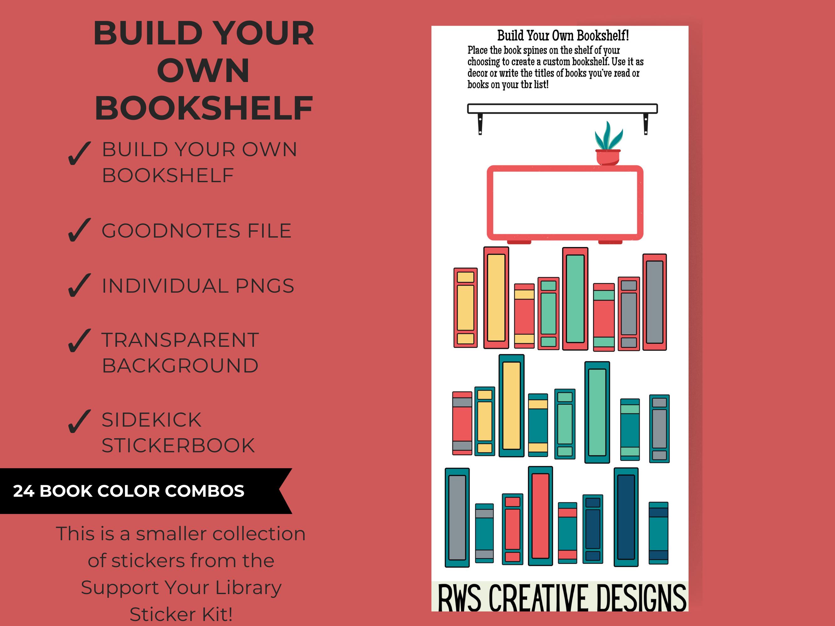 Build-Your-Own Bookshelf | GoodNotes Stickers + PNGS | Sidekick Stickerbook