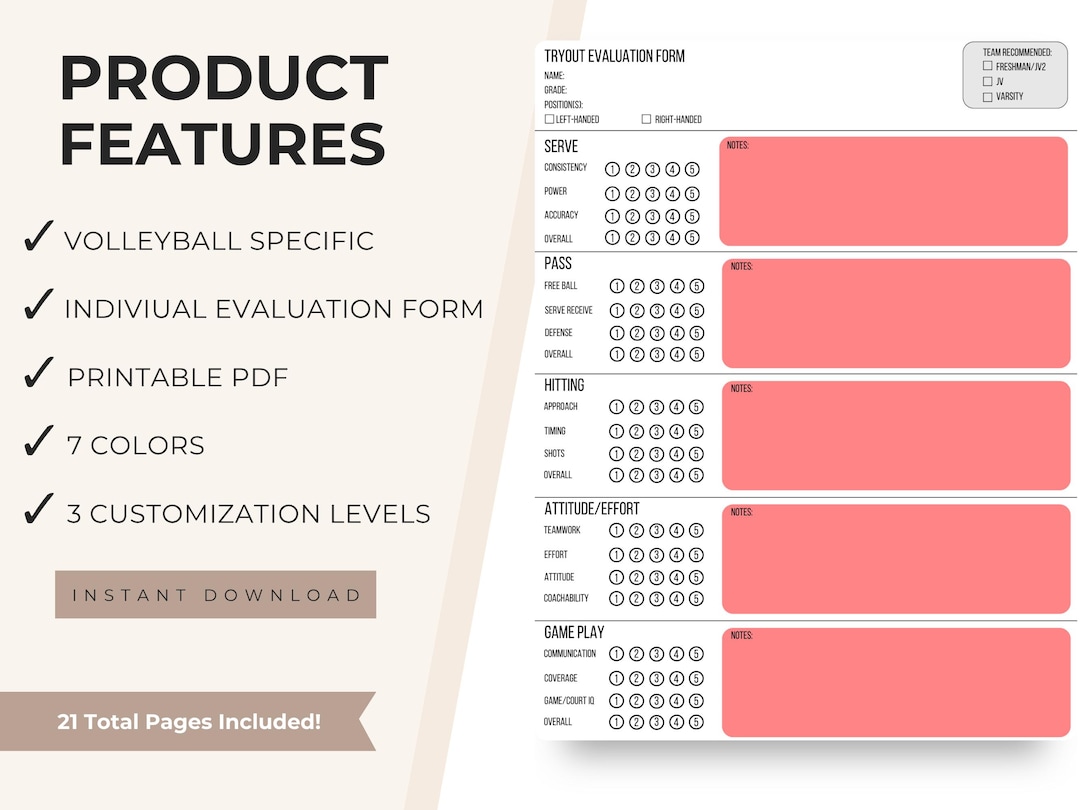 Volleyball Tryout Evaluation Form | Printable PDF | Instant Download ...