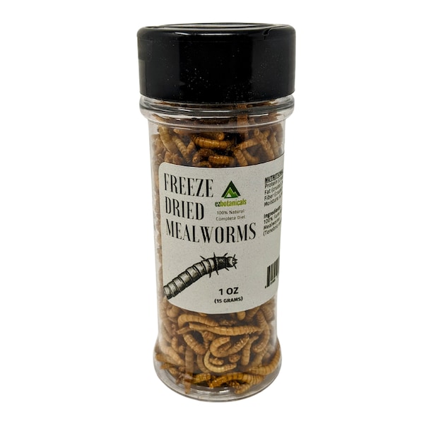 1 oz de vers de farine lyophilisés 15 g - pour reptiles, amphibiens, grenouilles, oiseaux, hérissons, mouffettes