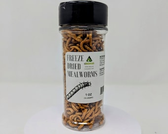 1oz Freeze Dried Mealworms 15g- for Reptiles, Amphibians, Frogs, Birds, Hedgehogs, Skunks