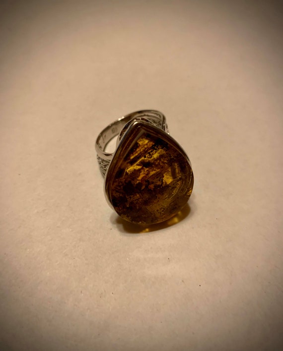 Polish Amber and Sterling Ring
