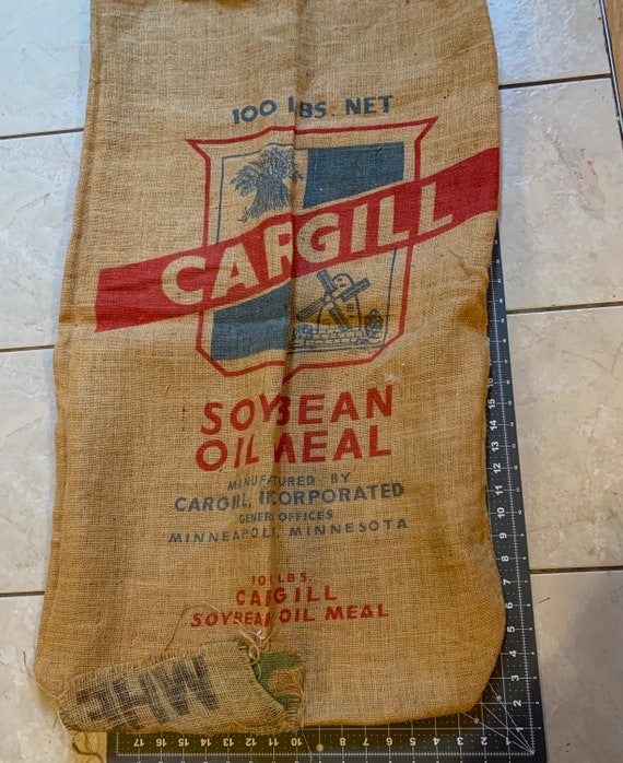 Vintage soybean sack burlap gunny sack denim bag f