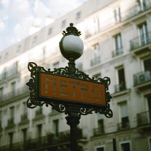 Paris Iconic Metro Street Sign, 35mm Film Photography, Living Room Wall Print, 11x14 Fine Art, Vintage French Wall Art
