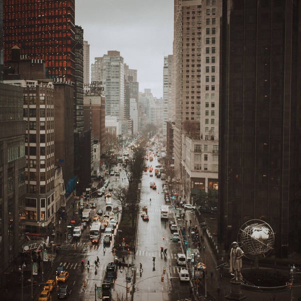 New York City Columbus Circle Photography Art // NYC Living Room // City in Rain Still Life // Urban Street Photo teri b photography