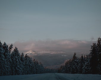 Montana Wintery Road Living Room Print, Fine Art Photography, Snowy Winter Scene Landscape Photo, American West, Moody Nature Winter Art