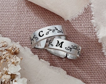 Aluminium Initial Stamped Adjustable Ring - Personalise - Thumb Ring - Unisex - Gift