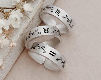 Zodiac Symbol Ring - Astrology - Star Sign - Birth Month - Thumb Ring - Adjustable - Open Back