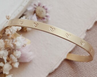 Hearts Brass Adjustable Cuff Bracelet - Valentines Day