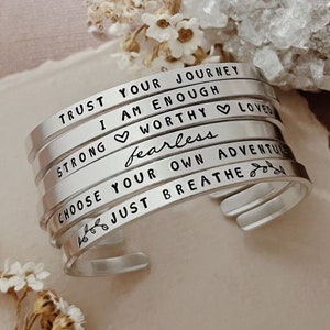 Custom Skinny Aluminium Cuff Bracelet - Custom Text - Adjustable Band