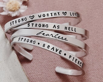 International Women's Day Charity Cuff - Aluminium Adjustable Cuff Bracelet - Choice of 4 Quotes - One pound of each sale donated to Refuge