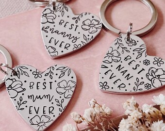 Family Name Best Ever Heart Keyring - Aluminium Keyring - Gift - Mothers Day - Birthday - Personalised Mum, Gran, Nanny etc