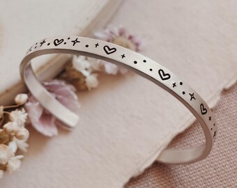 Sparkle Heart Aluminium Cuff Bracelet: Adjustable Open Back