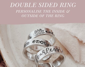 Double Sided Ring - Hand Stamped Adjustable Ring - Aluminium - Personalised - Gift - Custom - Thumb Ring