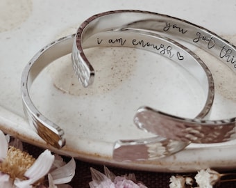 Hammered Effect Secret Message Bracelet Cuff - Customisable - Inspiring Quote - Daily Encouragement