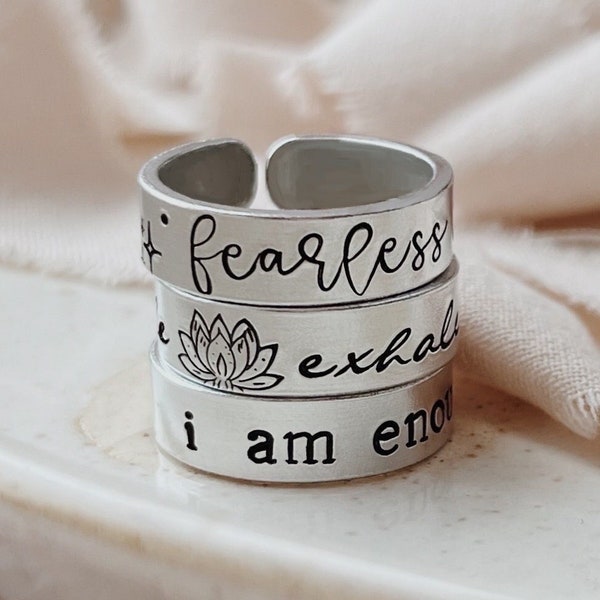 Bestseller - Hand Stamped Adjustable Ring - Aluminium - Personalised - One Sided Only - Gift - Custom - Thumb Ring