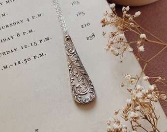 Repurposed  art nouveau Vintage Hand crafted Silverplate Spoon Handle~ Necklace Pendant initial N