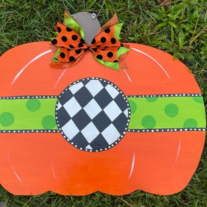 Initial Fall Pumpkin Wooden Door Hanger