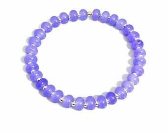 Handmade Rondelle Bead Stretch Bracelet – Purple & Gold Accents