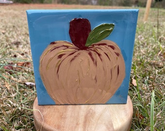 Ready to Ship - Canvas / 6x6 Hand Painted - Farmhouse Orange Pumpkin - Gold Accent - Pumpkin - Fall